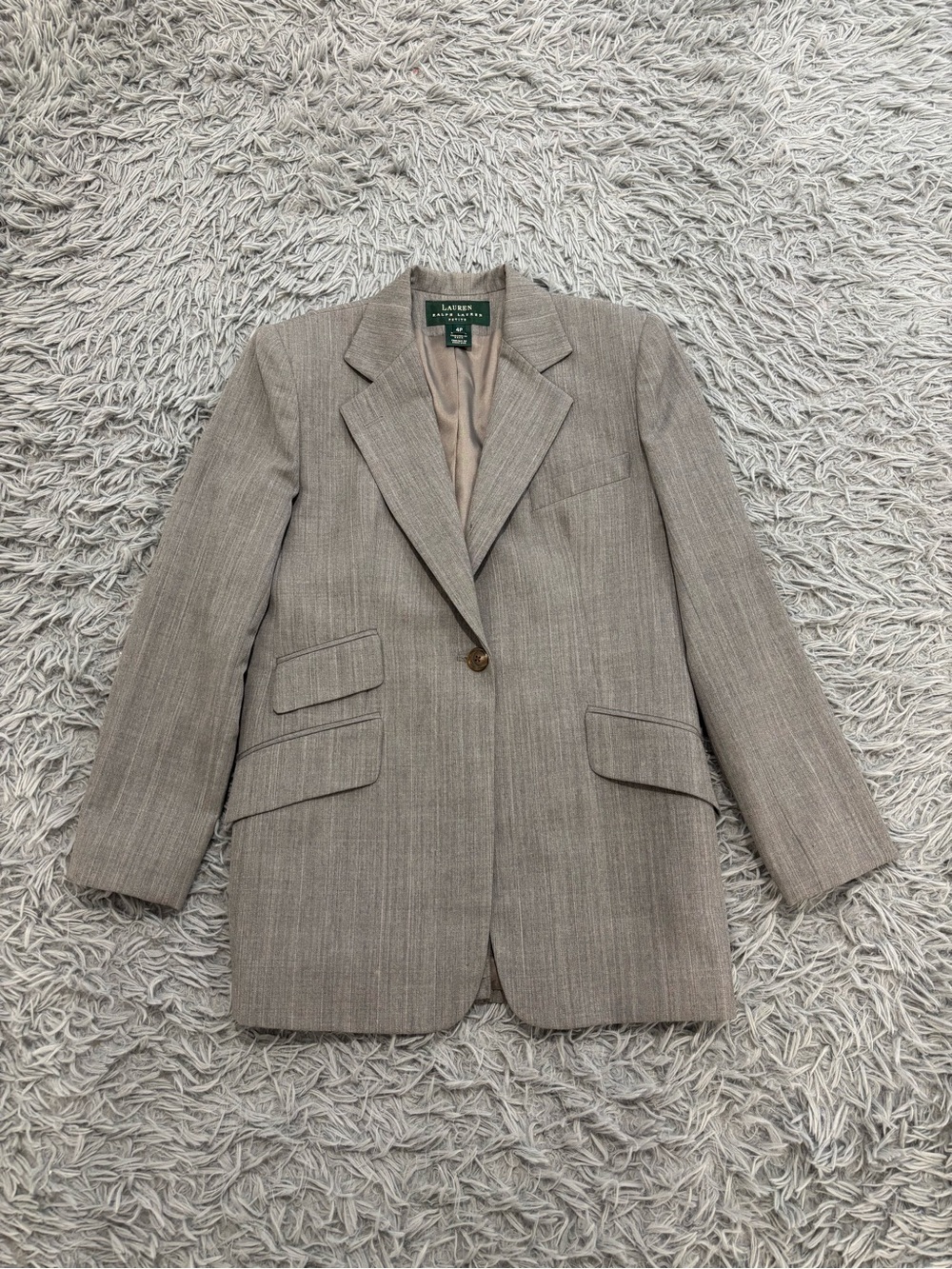 Lauren Ralph Lauren Petite Womens Gray Wool One Button Blazer 4P VTG Made In USA